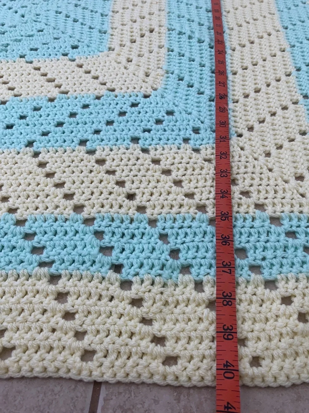 Handmade Light Yellow and Green Crochet Throw Blanket